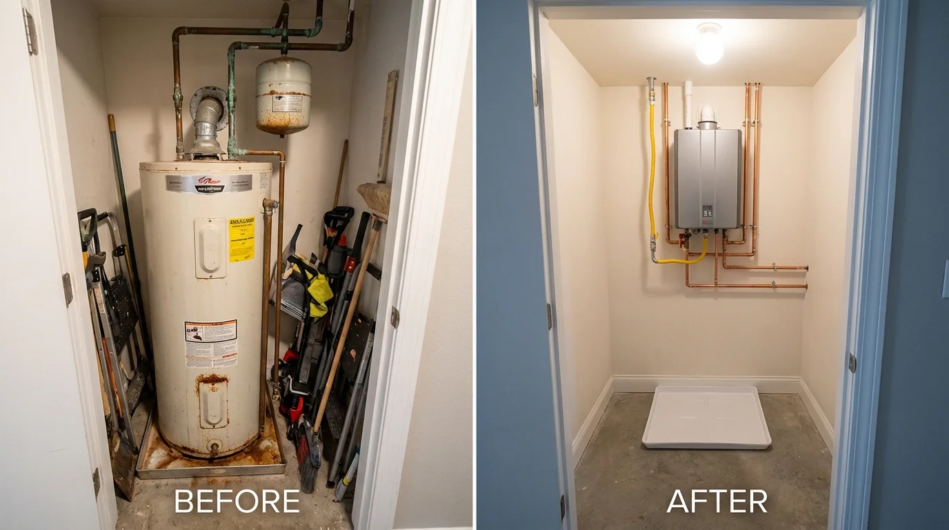 Tank water heater versus wall-mounted tankless unit comparison for Sebring, OH homeowners