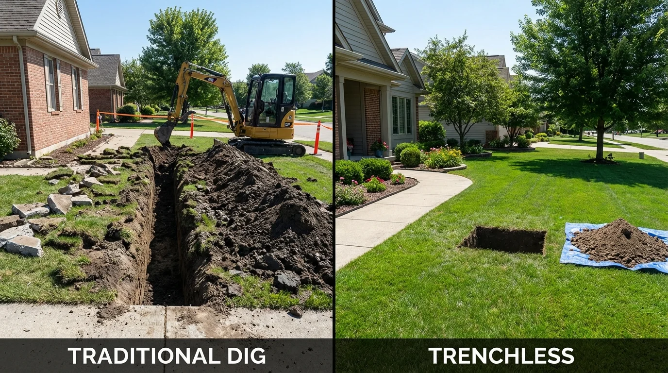 Trenchless sewer repair with minimal yard damage versus traditional excavation in Sebring, OH